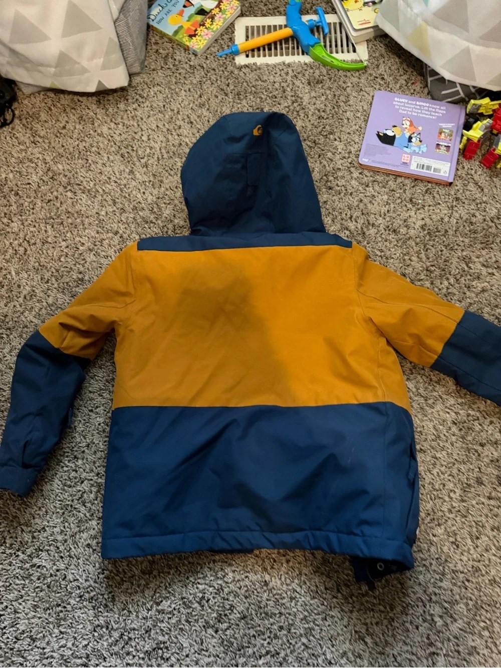 Quiksilver Kids Navy and Mustard Hooded Puffer Jacket